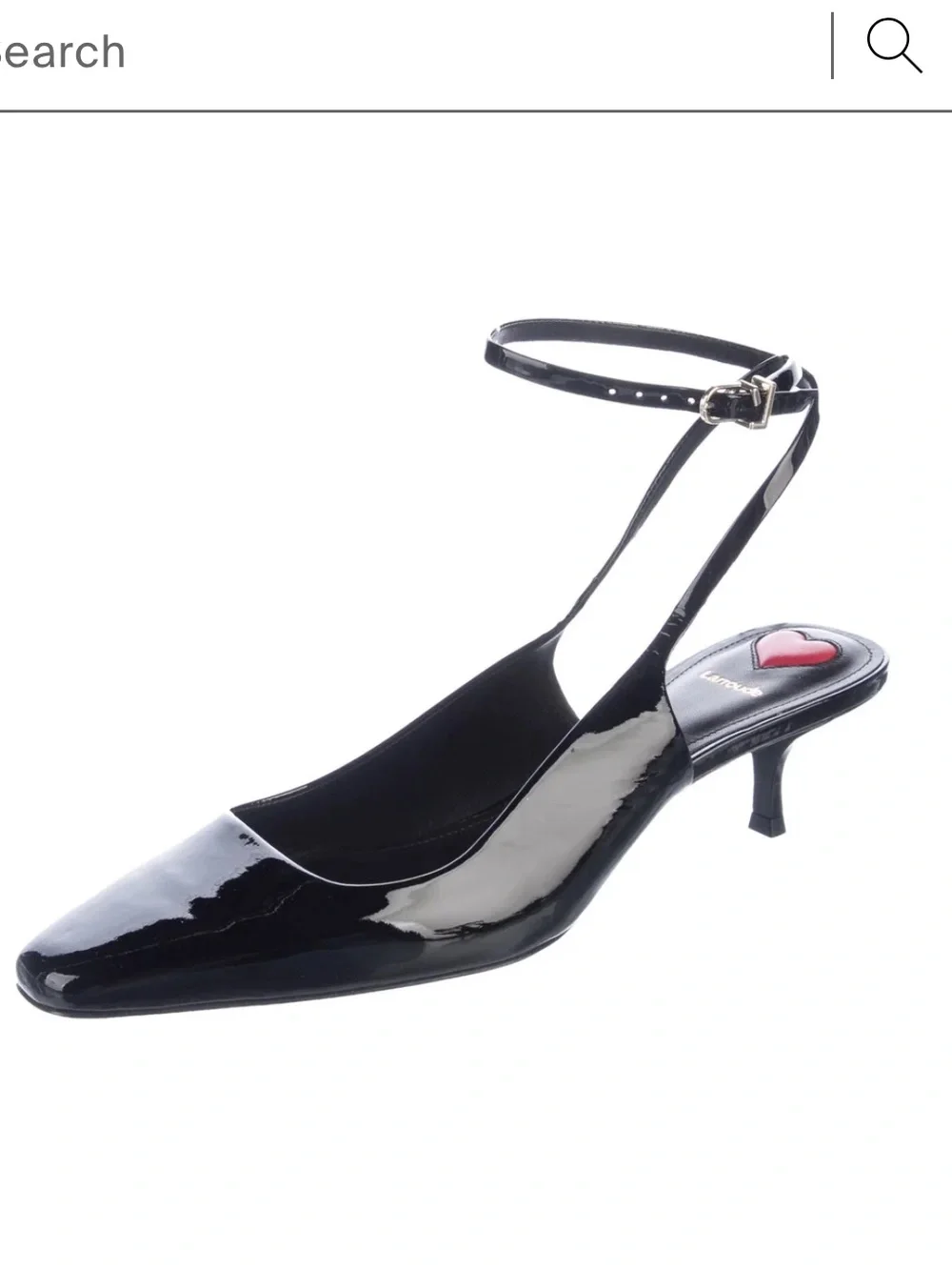 Larroude Black Patent Leather Pointed Slingback Pumps with Ankle Strap